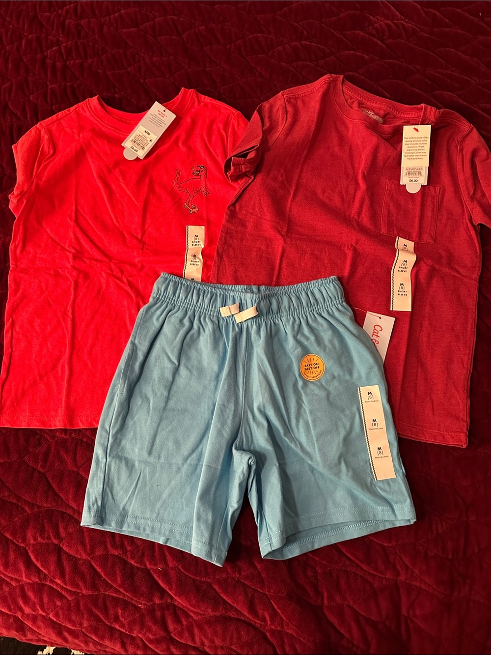 Cat & Jack Red Tees with Light Blue Drawstring Shorts